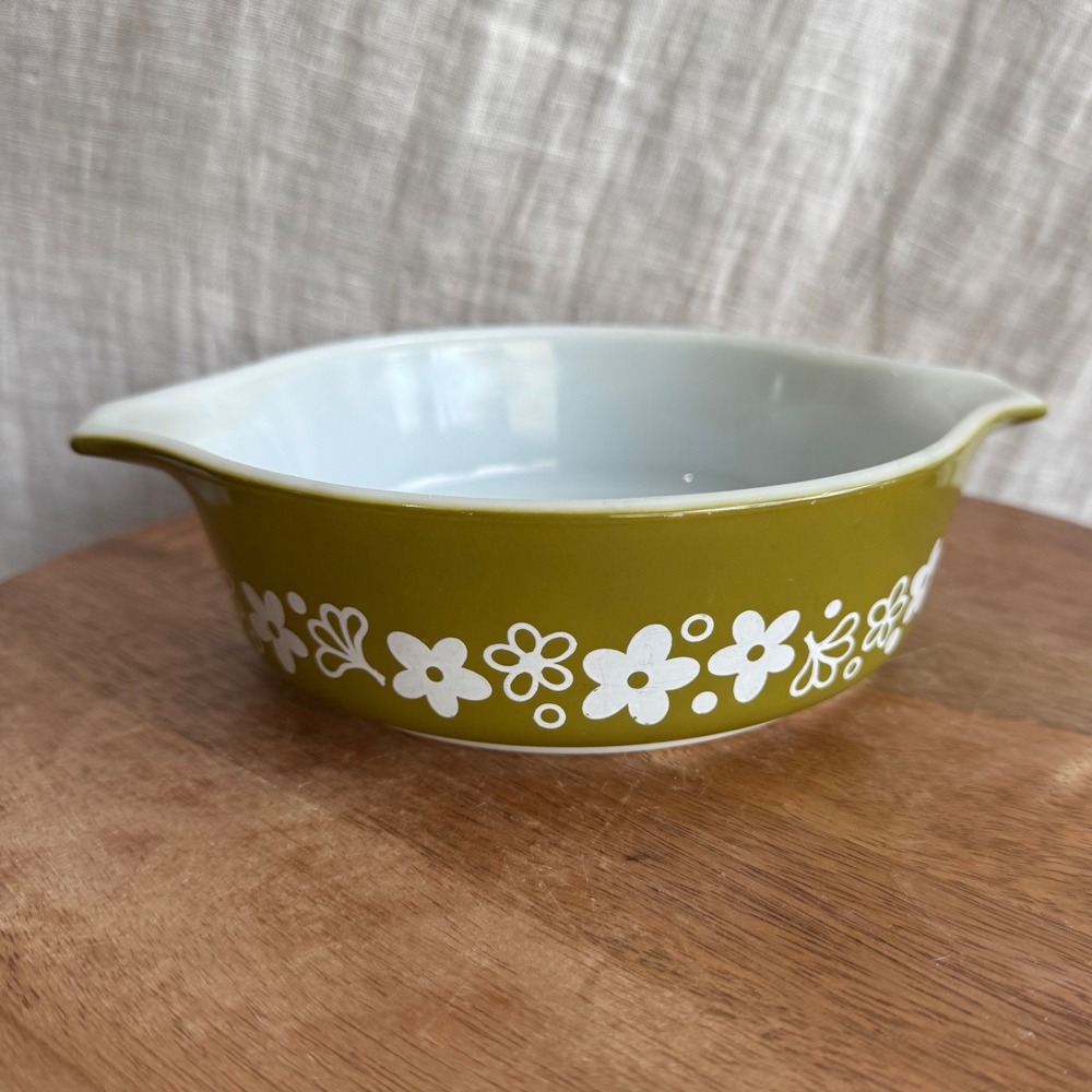 Vintage Pyrex 1pt Green Spring Blossom Crazy Daisy 471 Cinderella No Lid